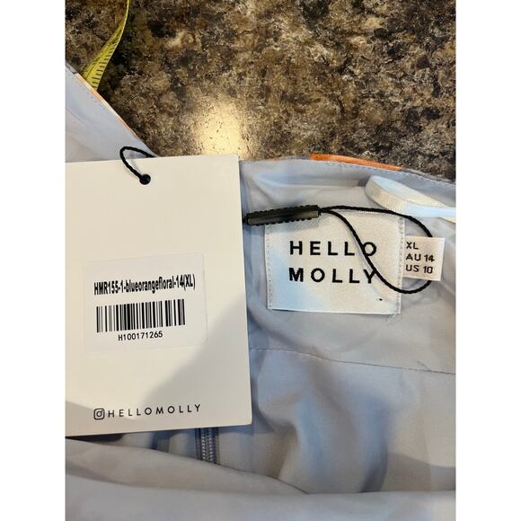 Hello Molly NEW Size 10 Flowers of the Sun Mini Dress Blue Orange One Shoulder - Picture 6 of 10